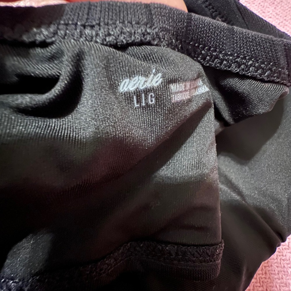 Aerie Black Ribbed Cap Sleeve Henley Bikini Top Large L - Picture 6 of 6